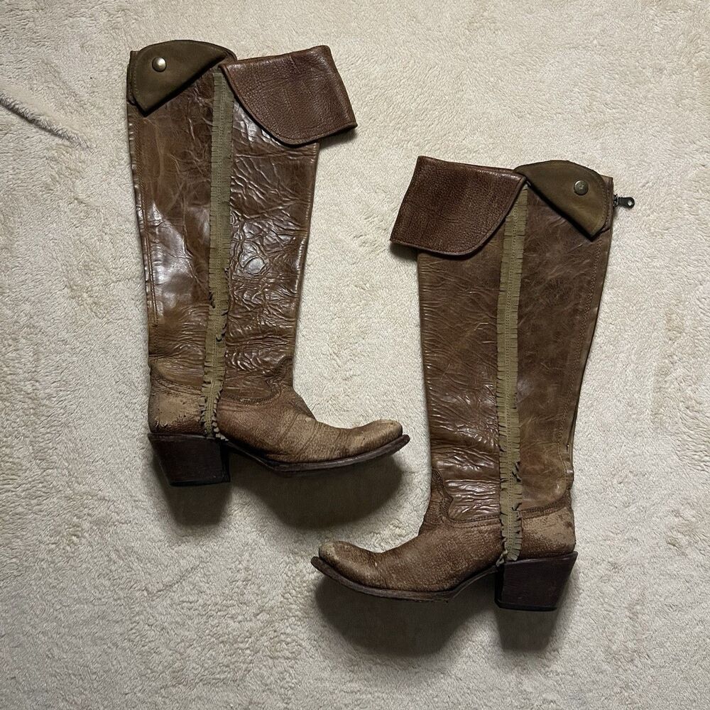 Corral Vintage Cognac Deerskin Knee High Zip Boots Womens 9 Style C1606 Western